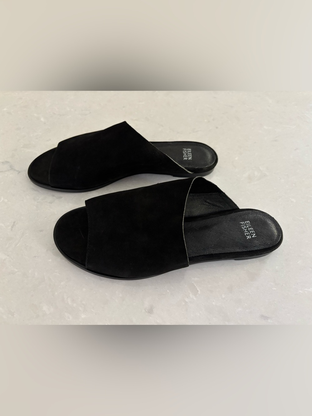 Eileen Fisher Rue Black Suede Nubuck Slide Sandals Size 10
